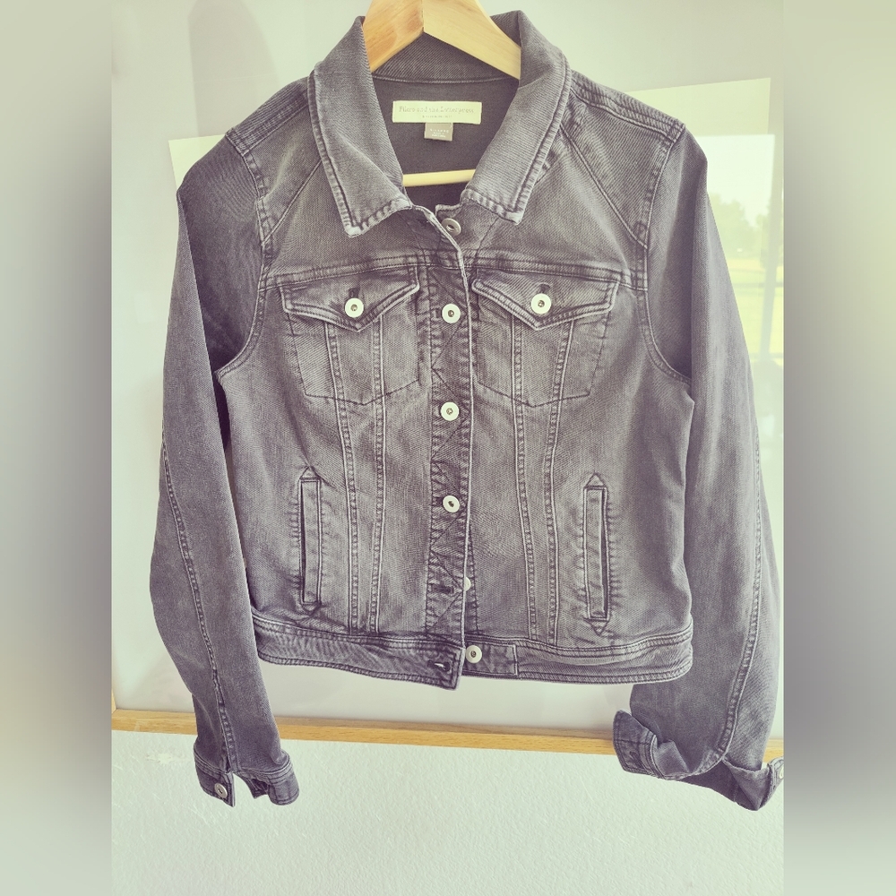 Anthropologie cropped black denim jacket, XL